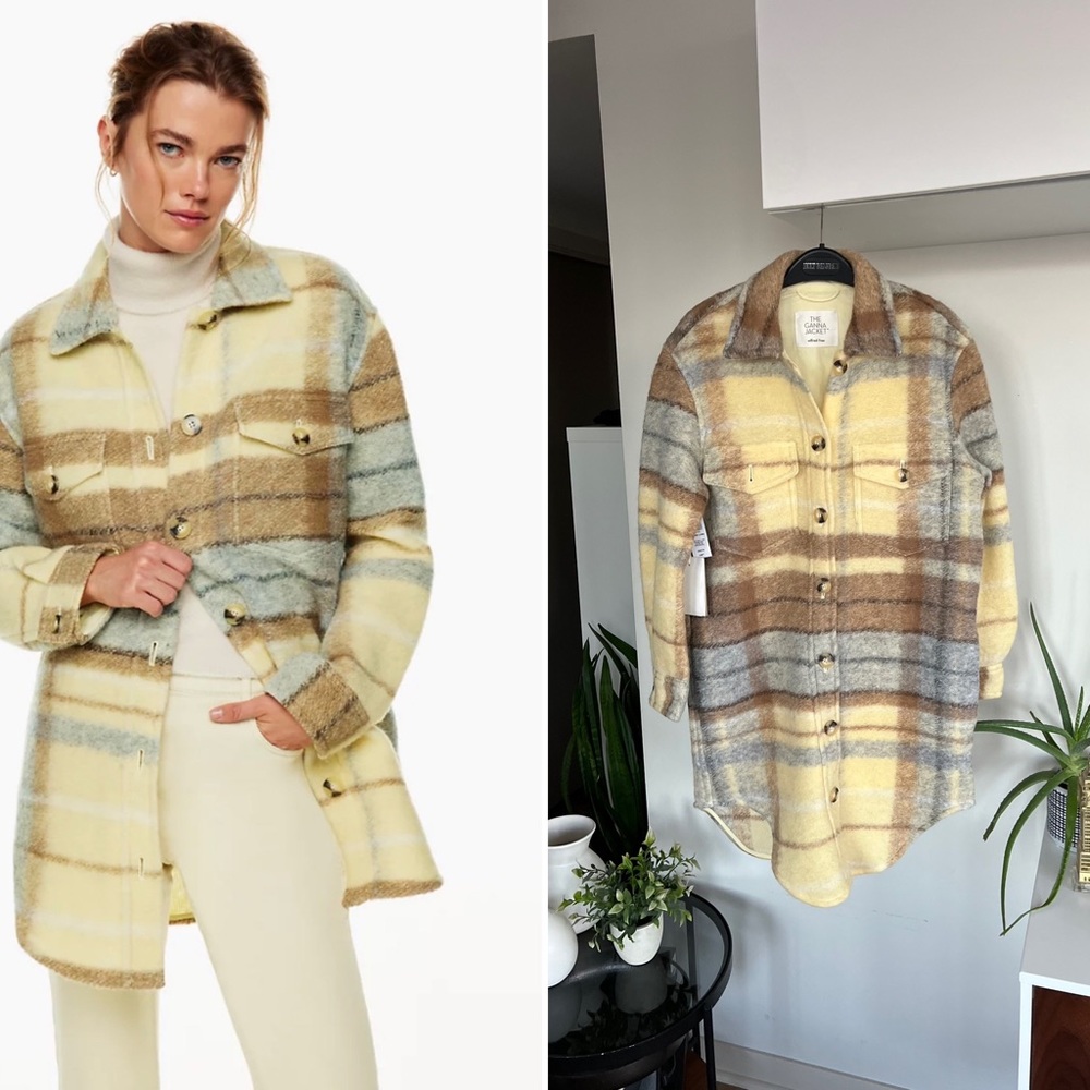 Aritzia Wilfred Free The Ganna Long Plaid Coastal Shirt/Jacket Cotagecore Sz 2XS